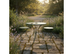 Ensemble Bistrot Table Ronde et 2 Chaises Pliantes Fer Vert Patiné 72x72x93cm