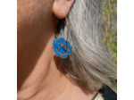 Boucles d'oreilles créoles pivoine coloris bleu et orange pois argent