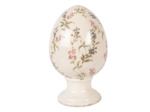 Décoration œuf sur pied céramique beige rose 15x15x24cm