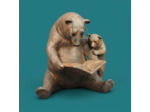 Statuette Ours et Ourson liseurs résine 18x16x20cm
