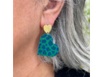 Boucles d'oreilles coeur coloris vert motif léopard bleu