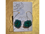 Boucles d'oreilles créoles pivoine coloris vert pois rose