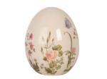 Oeuf décoratif beige céramique fleurs 10x12cm