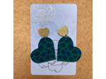 Boucles d'oreilles coeur coloris vert motif léopard bleu
