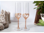 Lot de deux flutes à champagne peintes à la main décorées de feuillages dorés