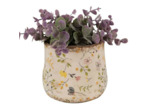 Cache pot fleuri céramique jaune 11x10cm