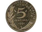 FRANCE 5 CENTIMES LAGRIFFOUL 1991 BE