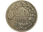 SUISSE 2 FRANCS 1874 B TB+ N2