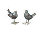 Ensemble 2 oiseaux fer décoratifs bleu 13x15cm