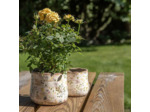 Pot fleuri champêtre beige jaune 14x12cm