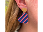 Boucles d'oreilles coeur coloris bleu rayures roses