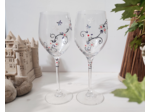 Duo de verres en cristal peints à la main décorés de petites fleurs nacrées au coeur rouge et libellules, pièces unique et personnalisables
