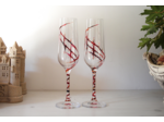 Flutes à champagne en cristal de bohème peintes à la main décorées de jolies volutes rouges
