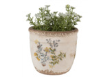 Pot de fleurs d'intérieur beige et  jaune en céramique fleurs 13x11 cm