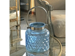 Lanterne verre bleu à anse chromée 18x20cm