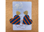 Boucles d'oreilles coeur coloris bleu rayures orange