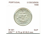 PORTUGAL 5 ESCUDOS 1948 SUP