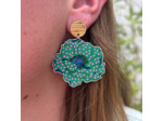 Boucles d'oreilles anémone coloris vert pois rose