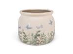 Pot de fleurs rond beige céramique papillons 16x13cm