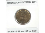 MONACO 2001 20 CENTIMES SUP-