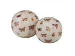 Décoration boule beige papillons céramique 10x10cm