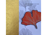 Broche ginko coloris orange pois bleu pailleté