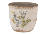 Pot de fleurs d'intérieur beige et  jaune en céramique fleurs 13x11 cm