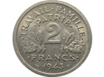FRANCE 2 FRANCS BAZOR ALUMINIUM 1943 SUP (G536)