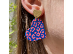Boucles d'oreilles coeur coloris bleu motif léopard rose
