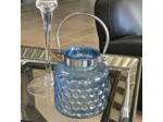Lanterne verre bleu à anse chromée 18x20cm