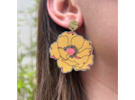 Boucles d'oreilles anémone coloris jaune et rose, pistils argentés