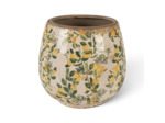 Pot de fleurs d'intérieur beige jaune céramique motifs citrons 8x17cm