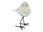 Décoration oiseau blanc vert rose en verre et métal 11x8x14cm