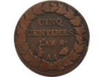 FRANCE 5 CENTIMES DUPRE AN 8 AA (Metz) B+ 8gr65