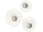Ensemble de 3 Miroirs Muraux Soleil Ondulants en Acier Doré 66x14x65cm
