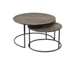 Ensemble de 2 tables basses gigognes aluminium dorées noires 76x43cm