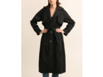 Trench noir long femme – manteau ceinturé chic et intemporel