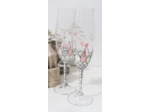 Duo de flutes à champagne en cristal peintes à la main et décorées de petits coeurs roses tendres, pièces originales et uniques