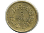 FRANCE 5 FRANCS LAVRILLIER CUPRO ALU 1946 TTB (G761a) N1