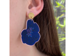 Boucles d'oreilles demi fleur asymétriques coloris bleu foncé