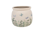 Pot de fleurs rond beige céramique papillons 16x13cm