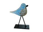 Silhouette oiseau bleu verre sur pied 20x17x7cm