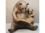 Statuette Ours et Ourson liseurs résine 18x16x20cm