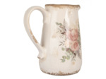 Pichet céramique beige fleurs 18x12x17cm