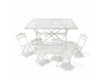 Ensemble table 4 chaises fer blanc 120x63x75cm