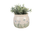 Pot de fleurs rond beige céramique papillons 12x10cm