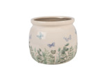 Pot de fleurs rond beige céramique papillons 16x13cm
