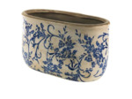 Grand pot de fleurs céramique motif floral bleu 13x12x22cm