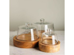 Ensemble 3 plateaux et cloches superposables verre et manguier 46x30x30cm