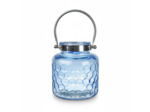 Lanterne verre bleu à anse chromée 18x20cm